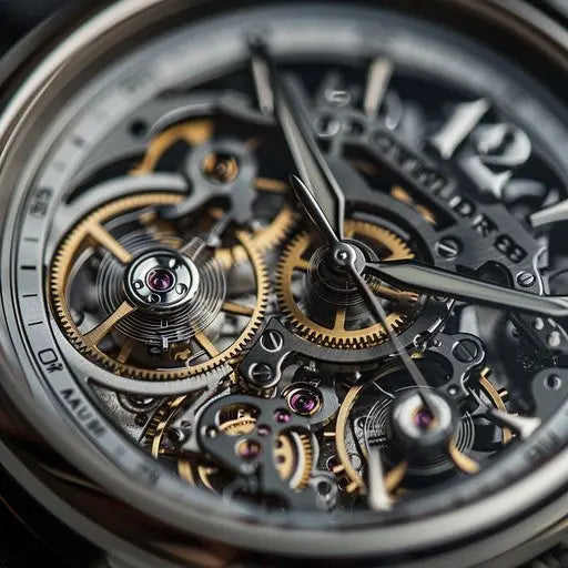 Close-up of premium automatic watches with gold and silver accents and intricate skeleton dial design