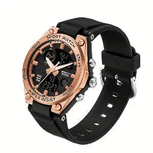 5ATM waterproof women's watch with black rubber strap and rose gold sport watch case by Alcom Distribution