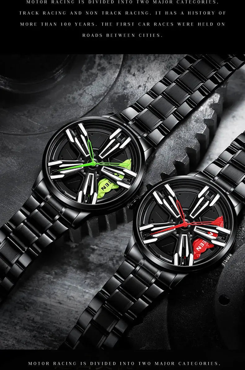 Men’s Racing Watch – Supercar Rim Design, Stainless Steel, Waterproof Alcom Distribution