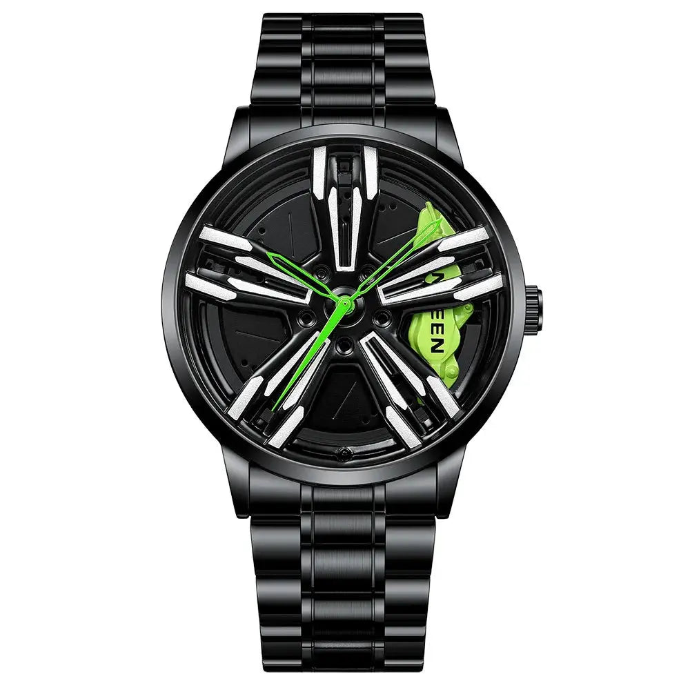 Men’s Racing Watch – Supercar Rim Design, Stainless Steel, Waterproof Alcom Distribution