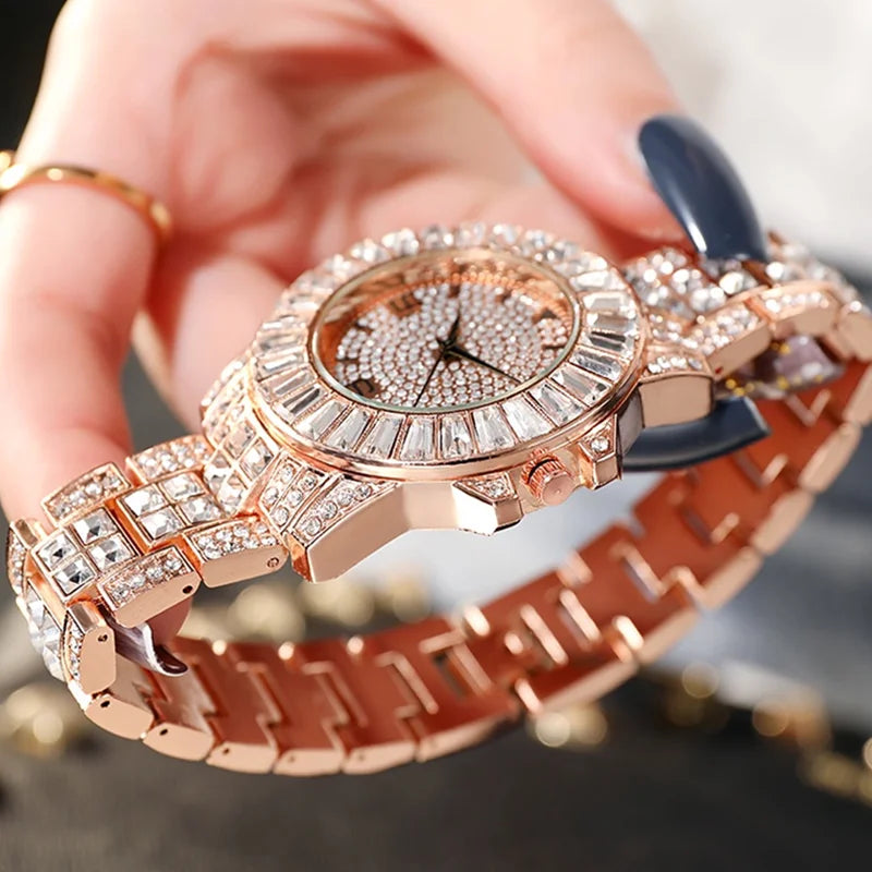 Women's Luxury Diamond Watch - Adjustable Bling Crystal Quartz Wristwatch.