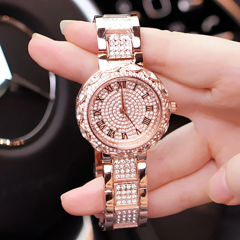 Women's Luxury Diamond Watch - Adjustable Bling Crystal Quartz Wristwatch.
