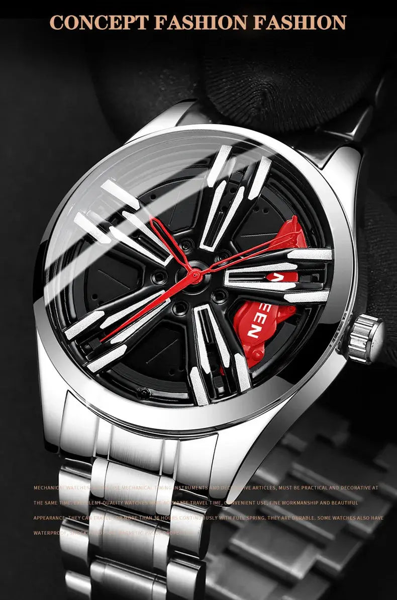 Men’s Racing Watch – Supercar Rim Design, Stainless Steel, Waterproof Alcom Distribution
