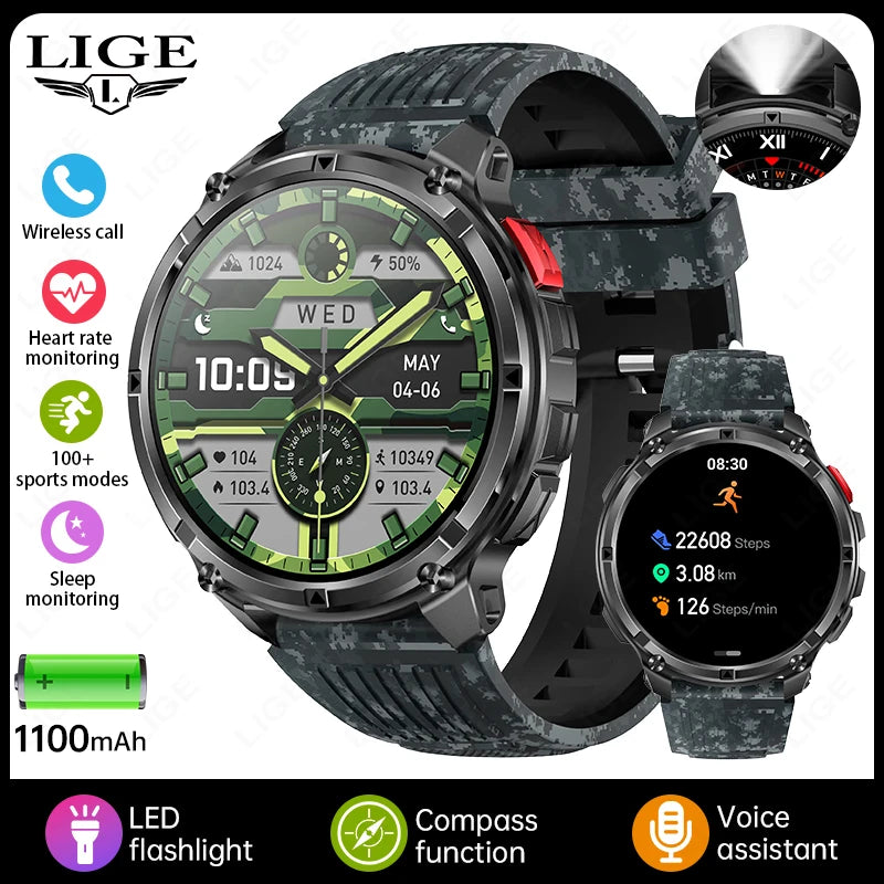 LIGE Outdoor Sport Tracker Smart Watch – 1100mAh, IP68, Long Battery