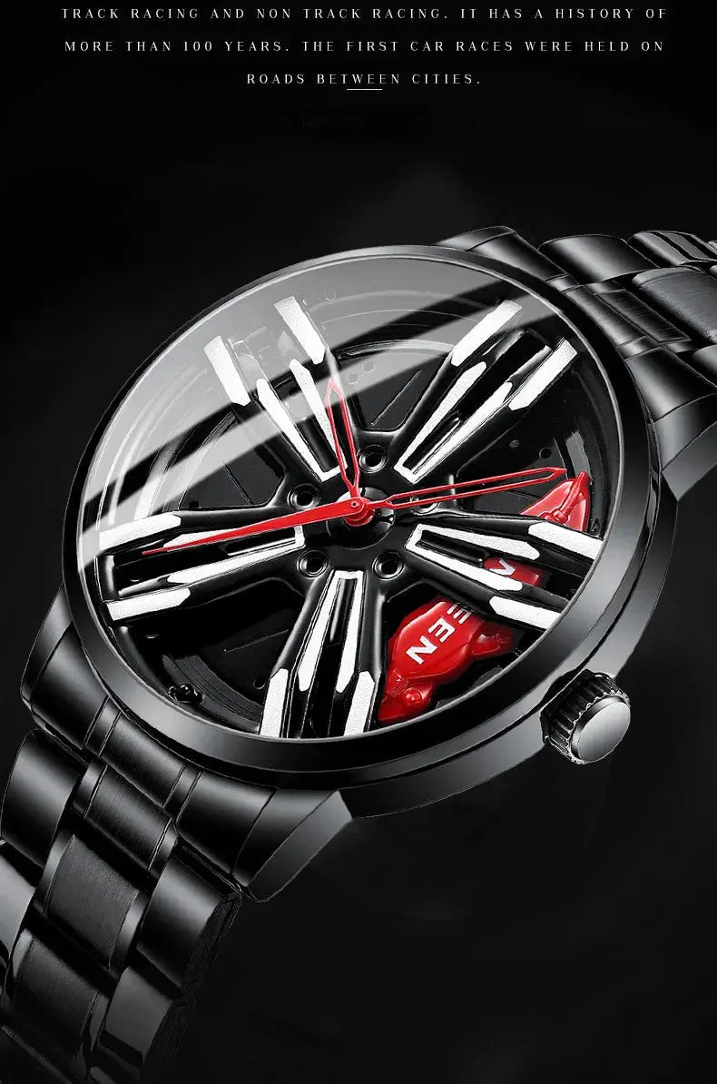 Men’s Racing Watch – Supercar Rim Design, Stainless Steel, Waterproof Alcom Distribution