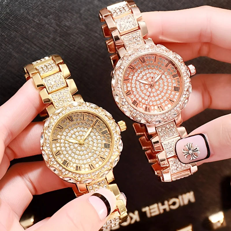 Women's Luxury Diamond Watch - Adjustable Bling Crystal Quartz Wristwatch.