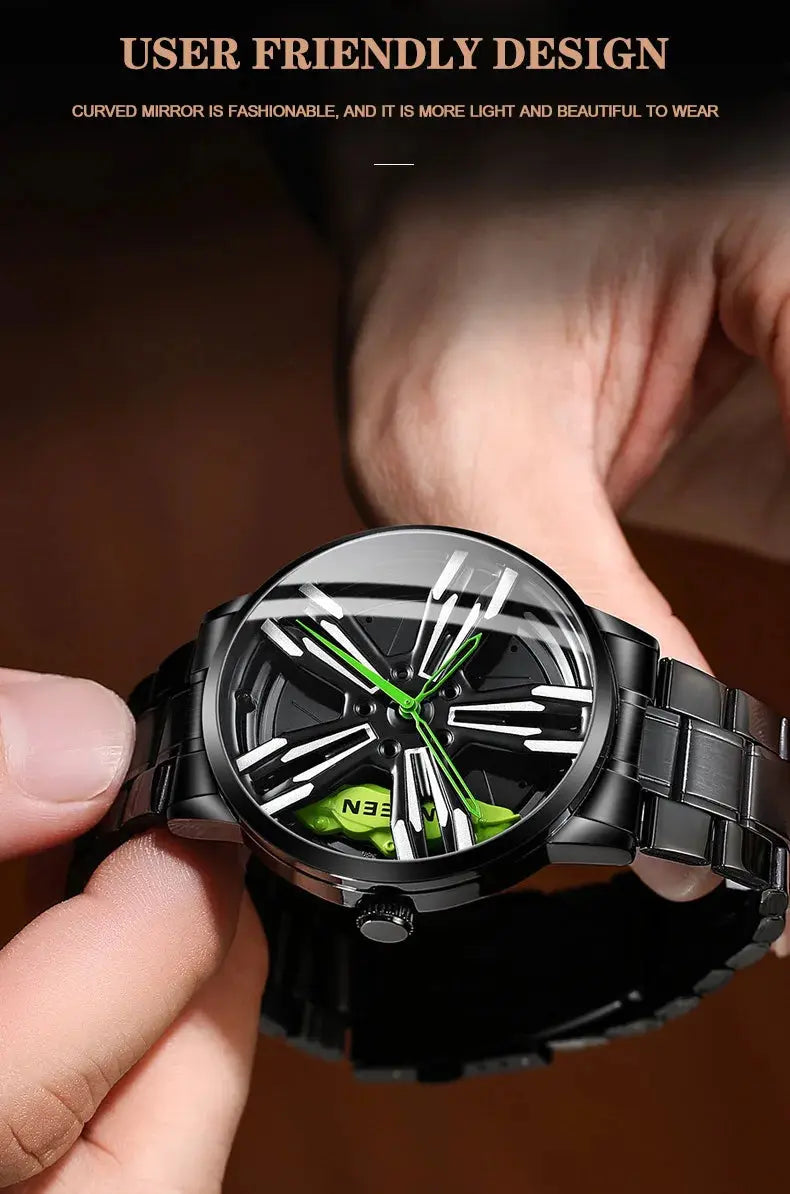 Men’s Racing Watch – Supercar Rim Design, Stainless Steel, Waterproof Alcom Distribution
