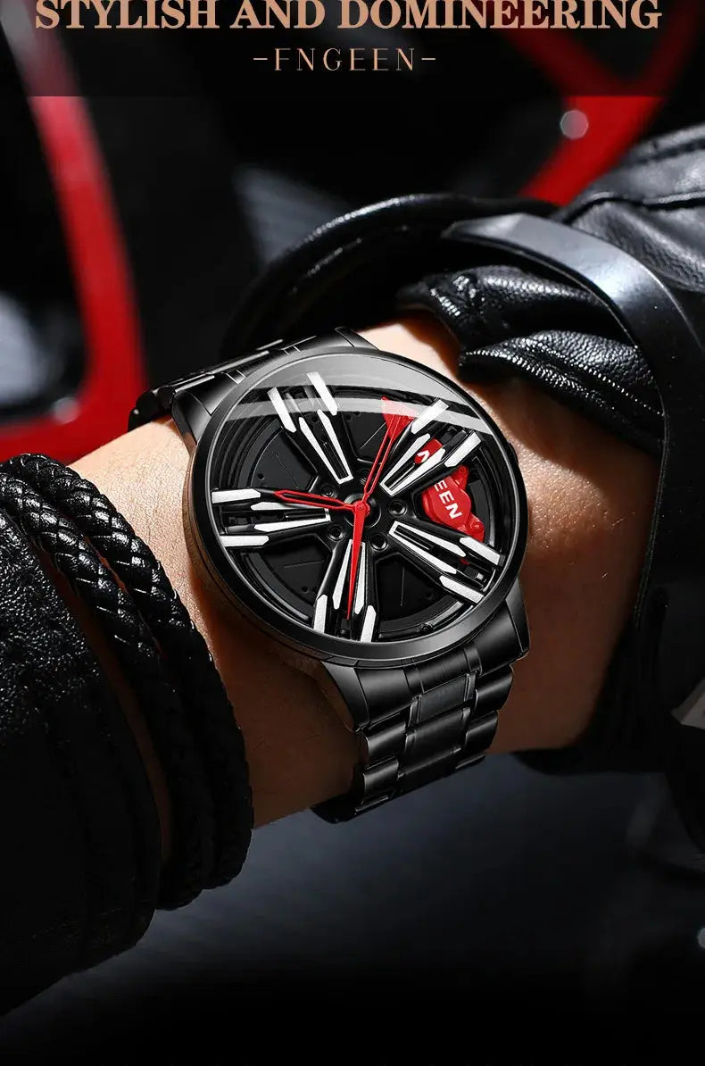 Men’s Racing Watch – Supercar Rim Design, Stainless Steel, Waterproof Alcom Distribution
