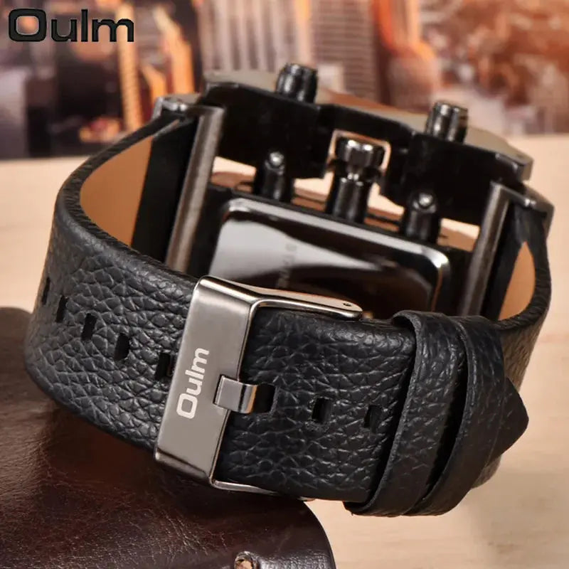 Oulm Rectangle Men’s Watch – Bold Design, Black Strap