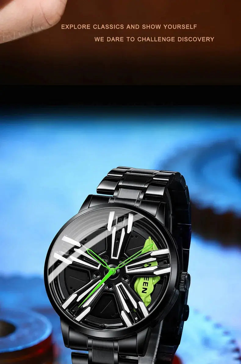 Men’s Racing Watch – Supercar Rim Design, Stainless Steel, Waterproof Alcom Distribution