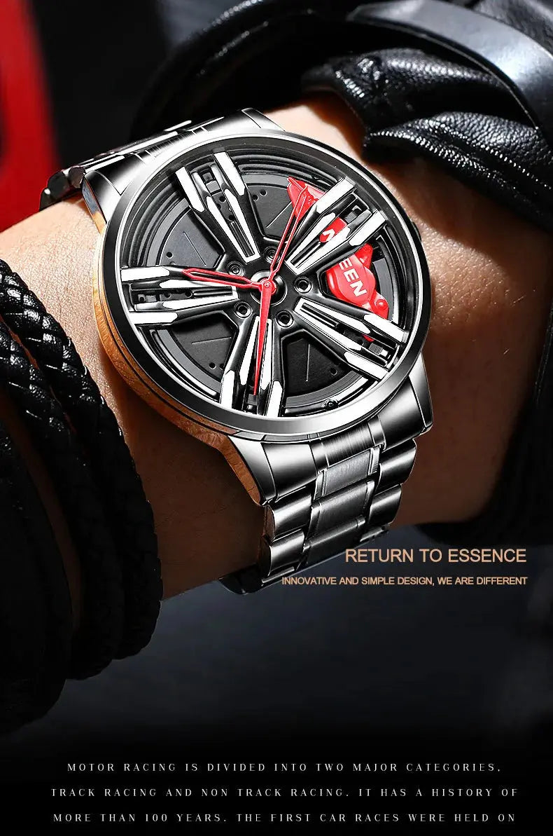 Men’s Racing Watch – Supercar Rim Design, Stainless Steel, Waterproof Alcom Distribution