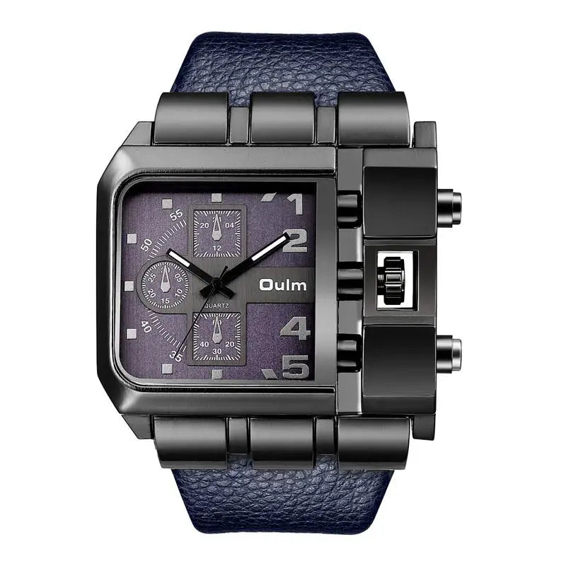 Oulm Rectangle Men’s Watch – Bold Design, Black Strap