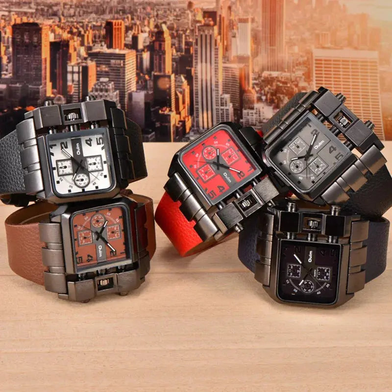 Oulm Rectangle Men’s Watch – Bold Design, Black Strap
