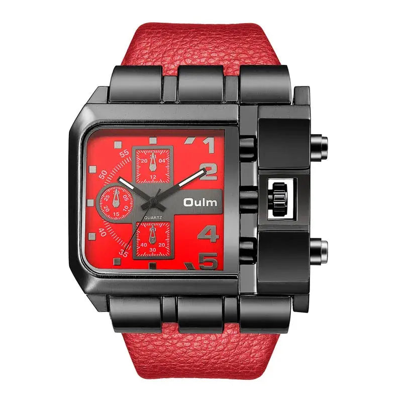 Oulm Rectangle Men’s Watch – Bold Design, Black Strap