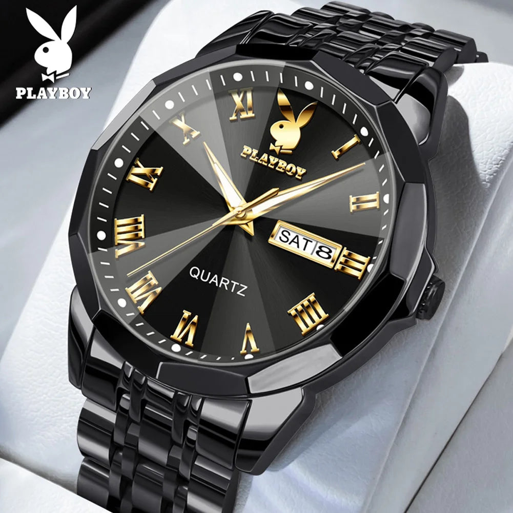 PLAYBOY Luxury Fashion Men's Quartz Watches Original Stainless Steel Waterproof Watches for Men Best Selling Men's Wrist Watches