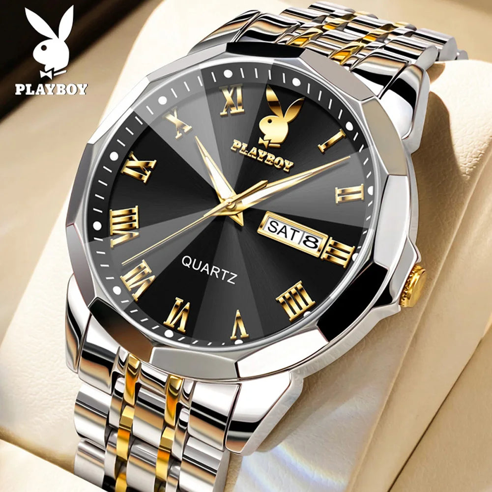 PLAYBOY Luxury Fashion Men's Quartz Watches Original Stainless Steel Waterproof Watches for Men Best Selling Men's Wrist Watches