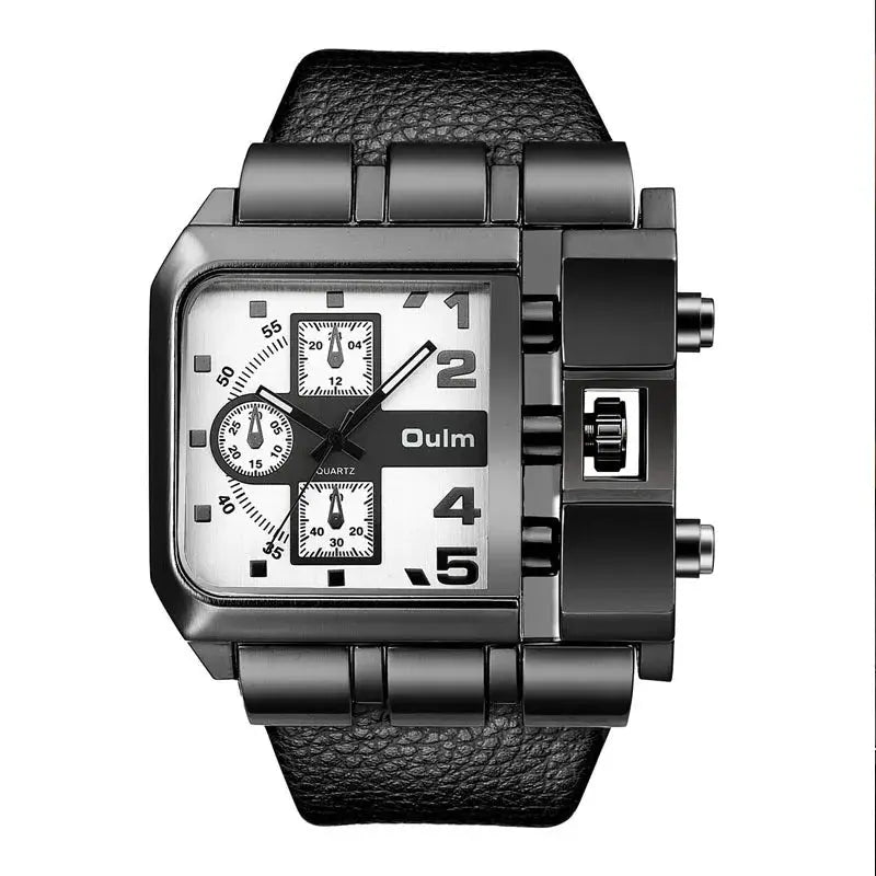 Oulm Rectangle Men’s Watch – Bold Design, Black Strap