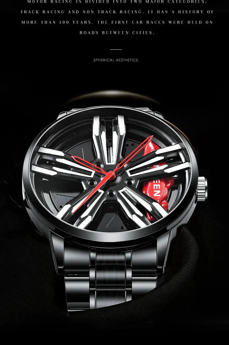 Men’s Racing Watch – Supercar Rim Design, Stainless Steel, Waterproof Alcom Distribution