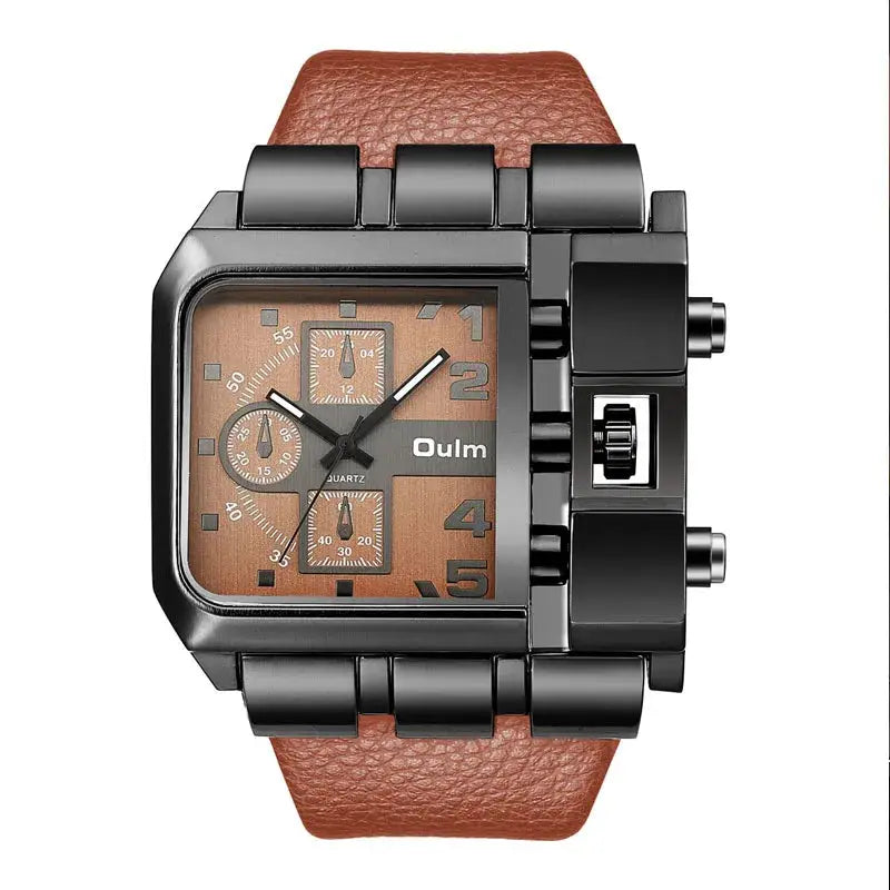 Oulm Rectangle Men’s Watch – Bold Design, Black Strap