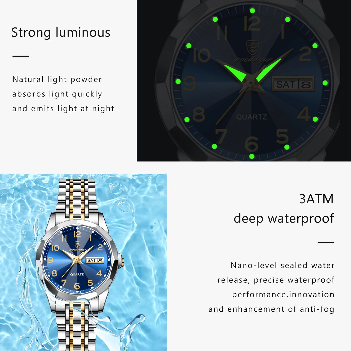 POEDAGAR Luxury Ladies Waterproof Luminous Quartz Watch.