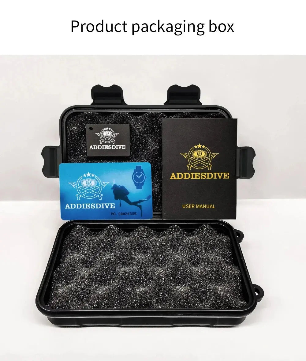 Alcom Distribution addiesdive 20 bar waterproof men's watch packaging box with user manual and cards