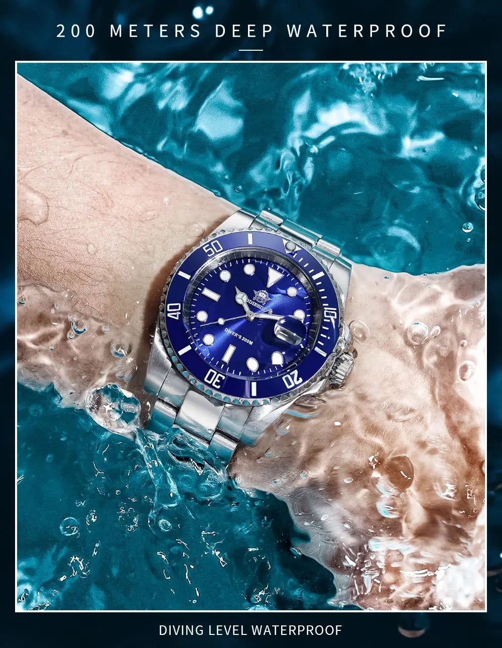 Addiesdive 20 bar waterproof men's watch with blue dial submerged underwater for diving enthusiasts