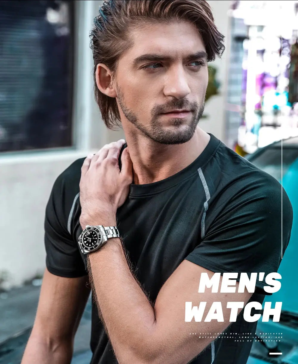 Close-up of a man wearing an addiesdive 20 bar waterproof men's watch with a stainless steel band