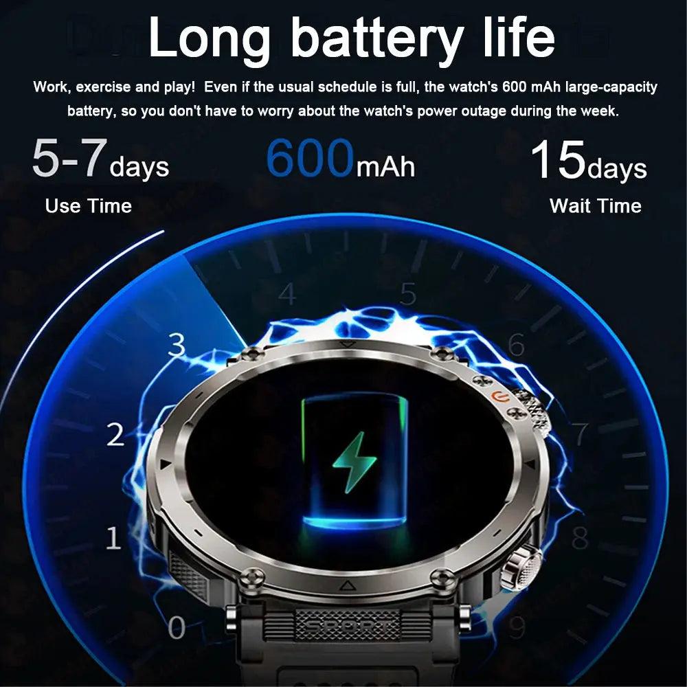Adventure smartwatch for men with long battery life of 5 to 7 days for active lifestyles
