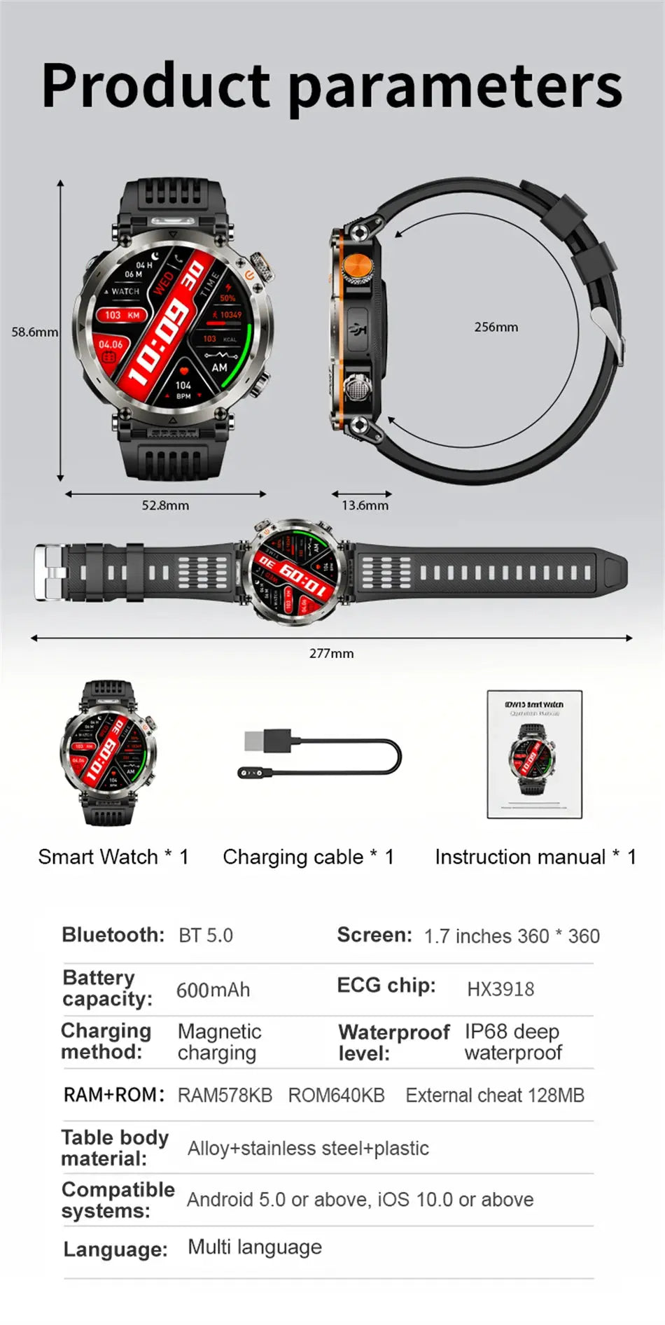 Alcom Distribution adventure smartwatch for men with a 360-degree display and durable design features