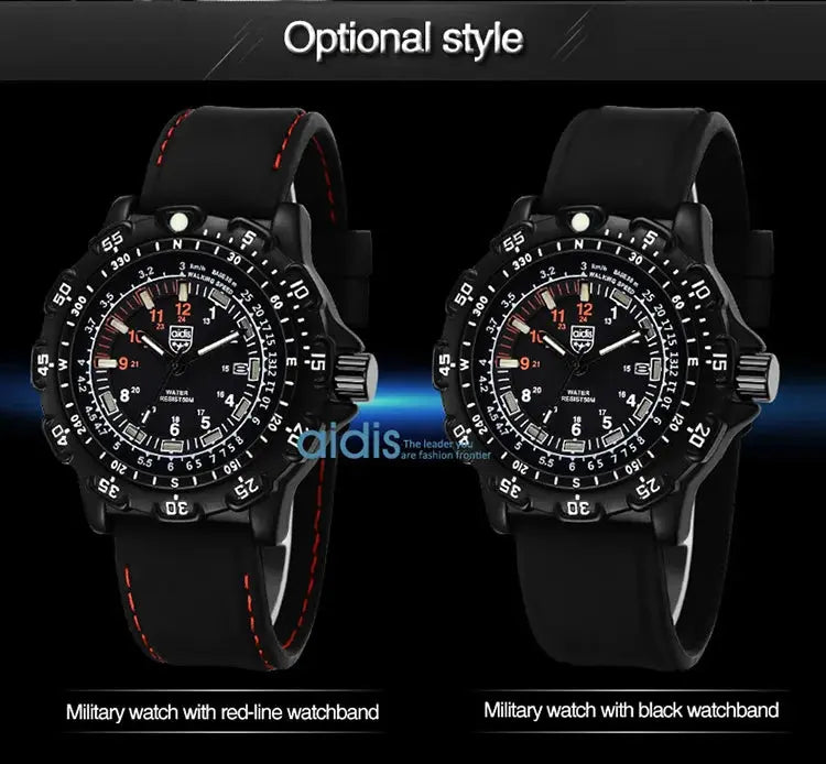 Alcom Distribution tactical luminous army watch dual black designs with red stitched and plain strap