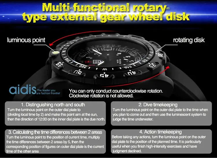 Alcom Distribution tactical luminous army watch black rotary bezel with luminous markers and dive timekeeping