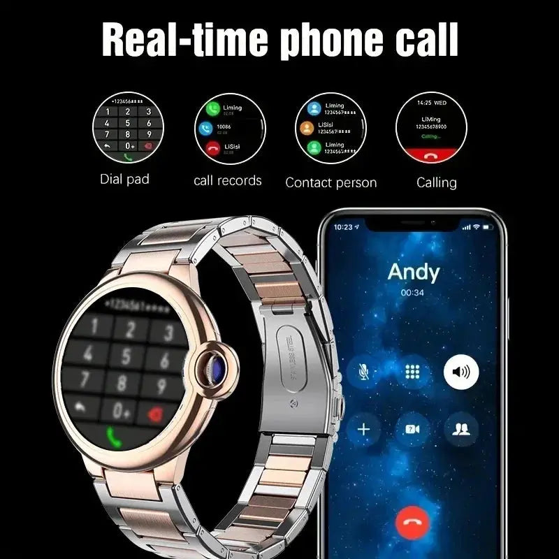 Aiweile AW28 smartwatch in rose gold with real-time phone call feature and metal strap