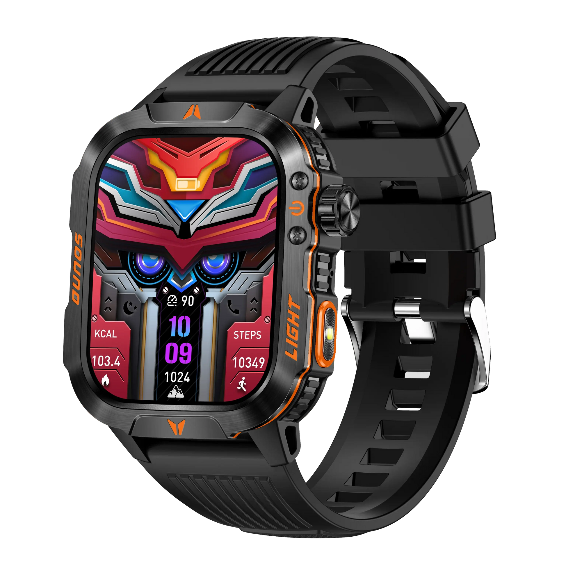 Alcom Distribution 2024 smart fitness watch with colorful digital display and black strap