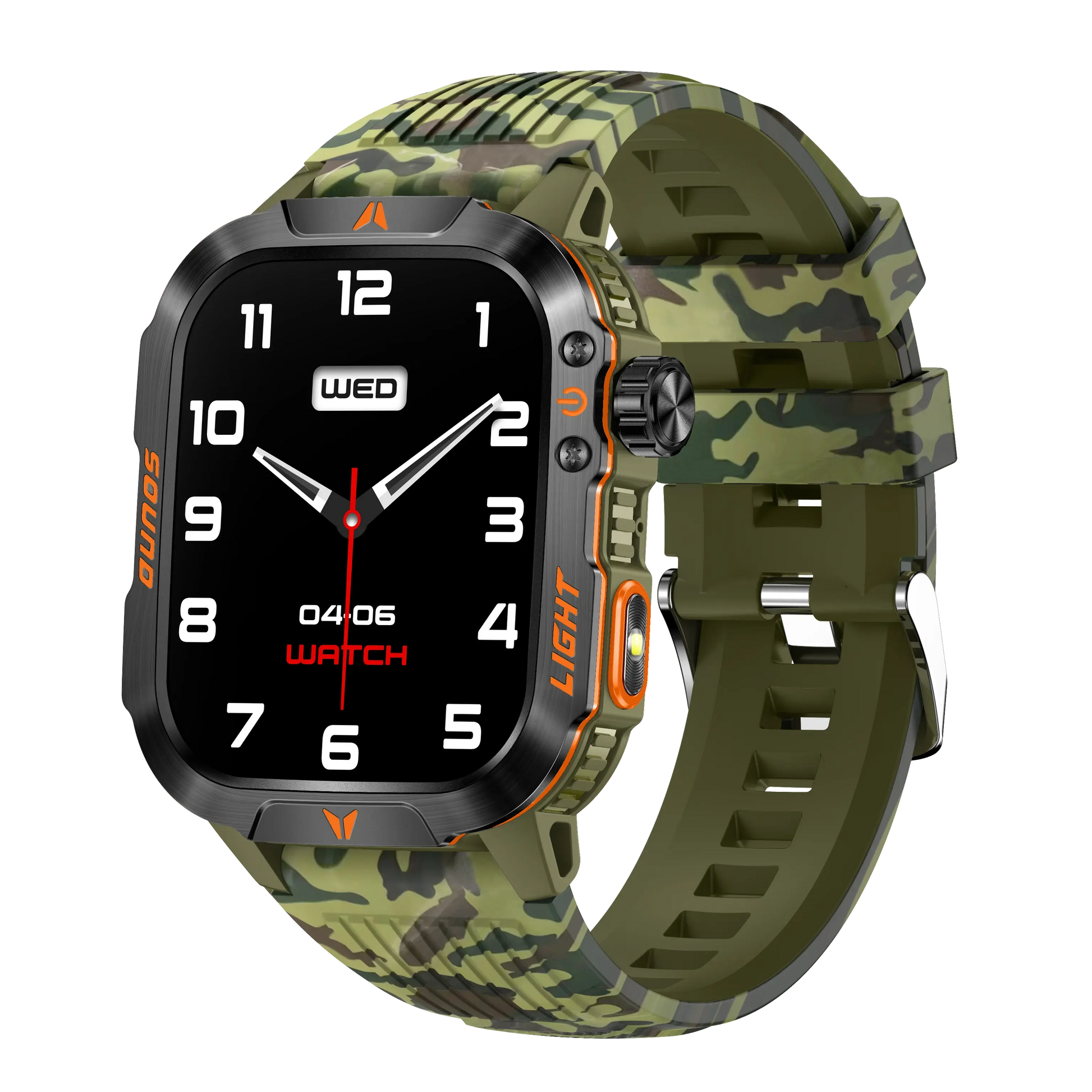 Alcom Distribution 2024 smart fitness watch with camouflage band and digital analog display