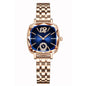 Alcom Distribution rose gold bracelet luxury women's watch with blue sunray dial and crystal accents
