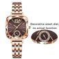 Alcom Distribution luxury women's watch rose gold bracelet with brown faceted square dial decorative subdial and crystal accents