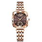 Alcom Distribution rose gold square faceted bezel luxury women's watch with brown crystal dial and bracelet band