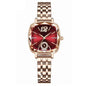 Alcom Distribution rose gold bracelet luxury women's watch with red faceted square dial and crystal accents