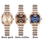 Alcom Distribution luxury women's watch trio with rose gold bracelets and rose gold dark coffee and blue dials