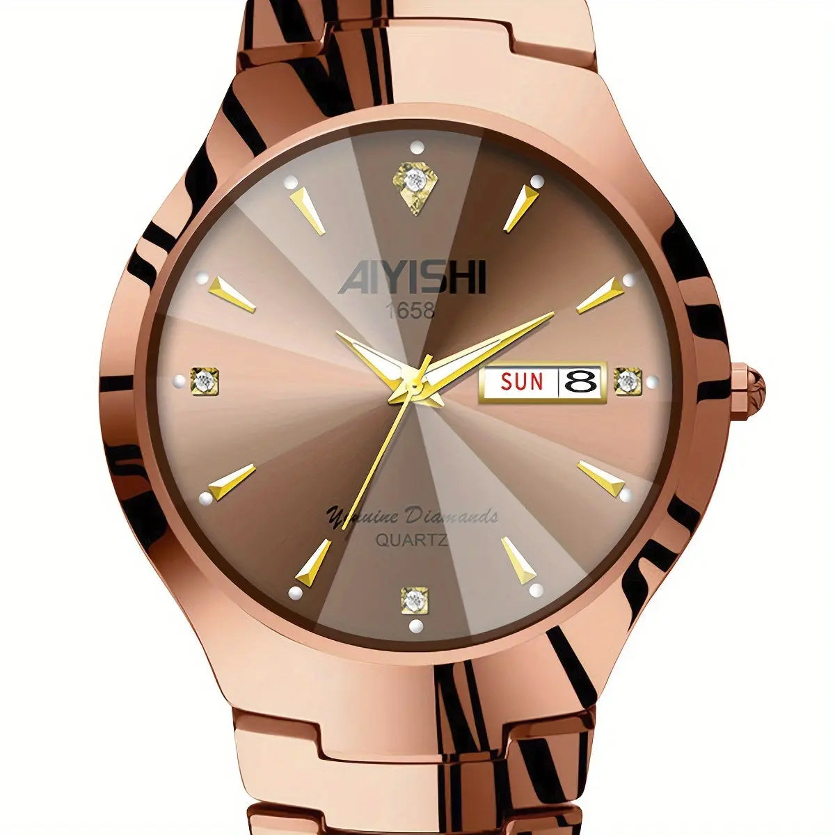 Alcom Distribution fashionable waterproof watch with rose gold finish and date display
