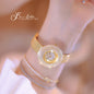 Alcom Distribution hot-selling ladies quartz watch gold mesh bracelet pave crystal round dial on wrist with delicate bracelets