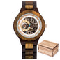BOBO BIRD men's mechanical wood watch with visible gears and wooden strap by Alcom Distribution
