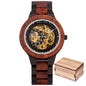 BOBO BIRD men's mechanical wood watch with visible gold gears and wooden band by Alcom Distribution