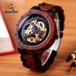 BOBO BIRD men's mechanical wood watch with visible gears and wooden band from Alcom Distribution