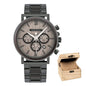 Alcom Distribution sustainable watches for men with wooden dial and black metal strap with wooden storage box
