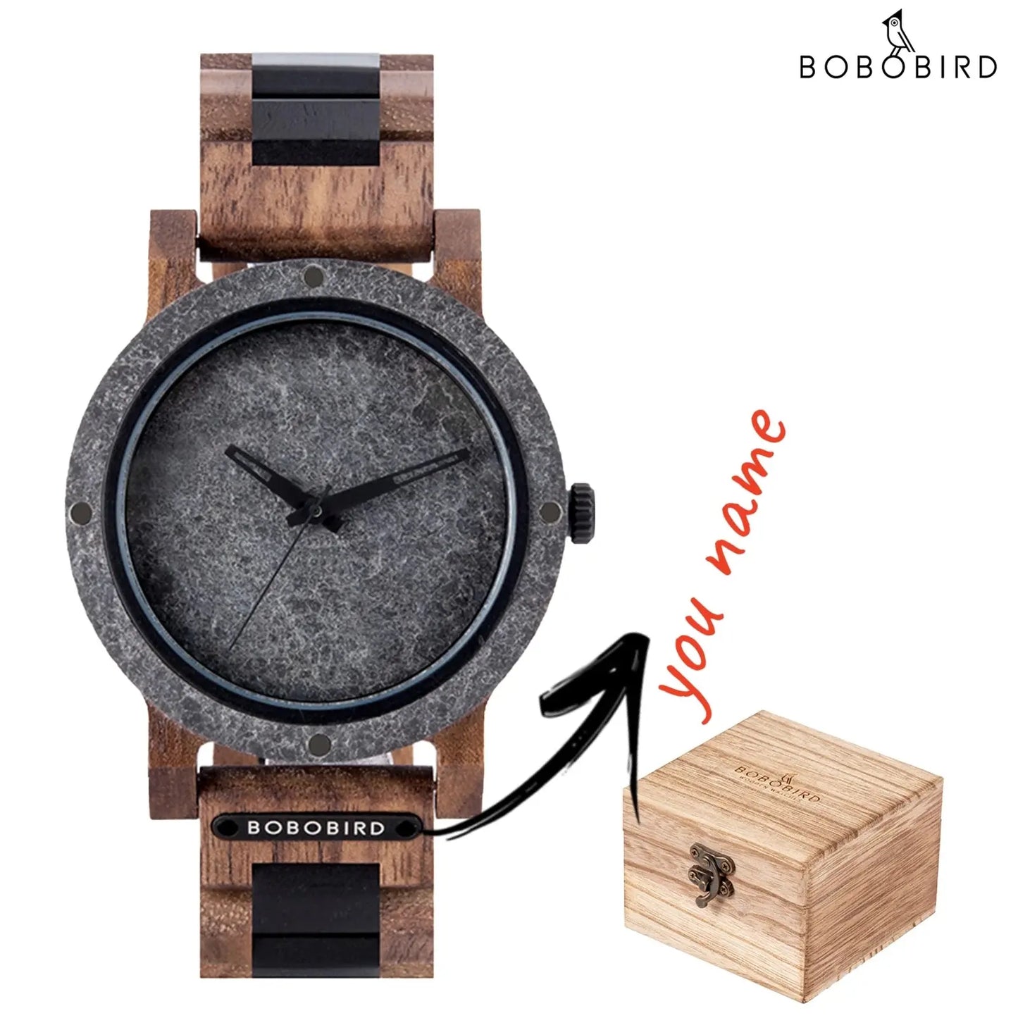 BOBOBIRD stylish wood and stone watch with textured stone face and wooden band by Alcom Distribution