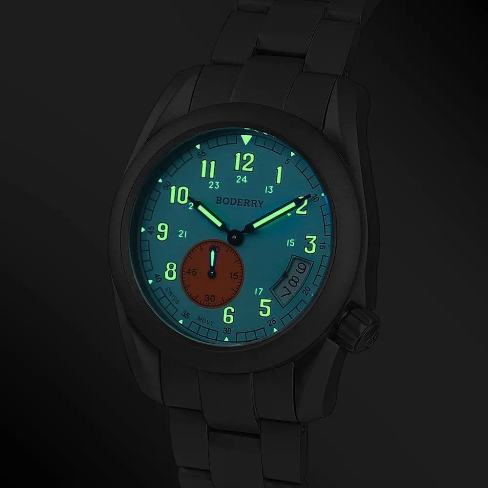 Alcom Distribution titanium adventure watch with luminous hands and date display on metal band