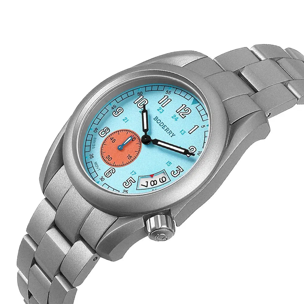 Alcom Distribution titanium adventure watch with blue dial and silver metal bracelet