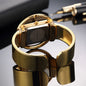 Alcom Distribution women's elegant quartz watch with gold-tone cuff bracelet and sleek design