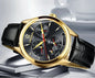 CARNIVAL men's automatic watch gold case black dial with subdials red hands and black leather strap